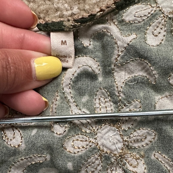 Soft Surroundings Soft Tariji Topper Green Gold Open Front Kimono Women’s M - Picture 7 of 13